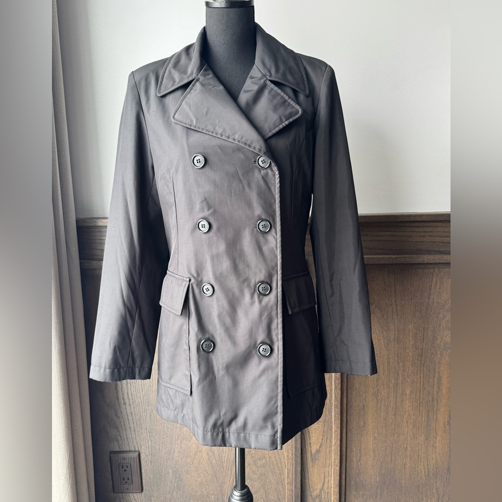 Gallery Womens Trench Coat Jacket Size XSmall black Double Breasted Vintage